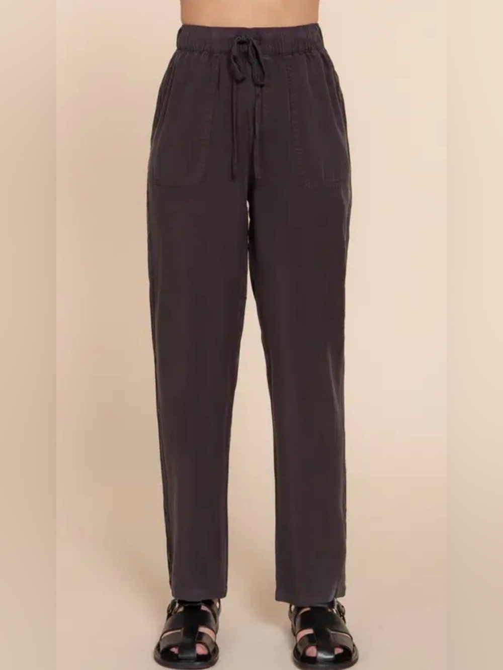 Tencel Pull On Drawstring Pants - Charcoal